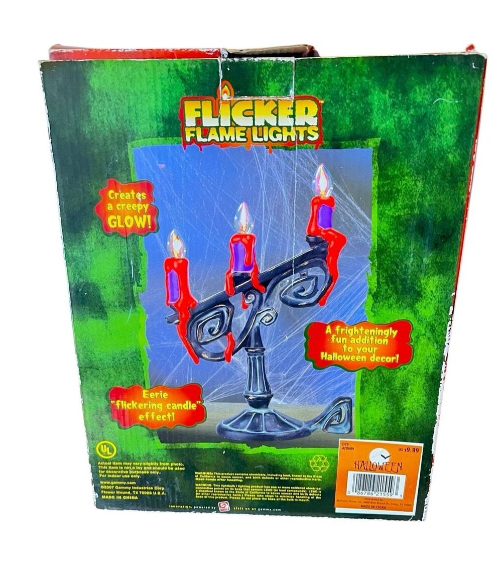 Vintage Gemmy Flicker Flame Lights Candelabra Halloween Prop Purple Red Candles